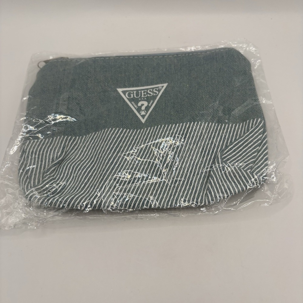 Guess Denim Cosmetic Bag Pouch Small Blue New